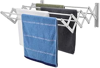 X-cosrack Wall Mount Clothes Drying Rack, Rustproof Accordion Retractable Drying Rack for Laundry Room/Bathroom Tower, 8 Bar Space-Saving Aluminium Alloys Garment Hanger 16.8 Linear Feet Pearl Silver