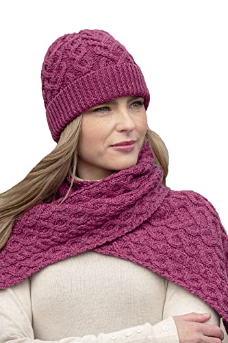 Aran Crafts Women's Irish Cable Knitted Wool Heart Pattern Hat (X4943-MAG) Magenta