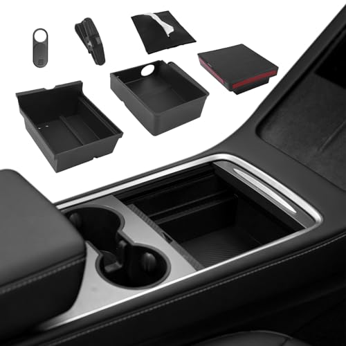 BurtyPokie 2021-2024 Tesla Model Y Center Console Organizer Tray Accessories Compatible with Model 3 (2021-2023) Storage Box Armrest Compartment Insert