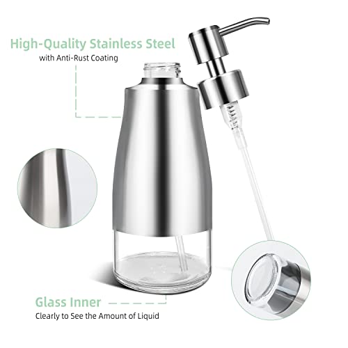 Smerrag Soap Dispenser Dish, Stainless Steel Case Glass Liner Hand Pump Dispenser With Free Funnel And Stickers, Refillable Liquid Hand Soap Lotion Dispenser For Countertop, Bathroom & Kitchen #TOP4