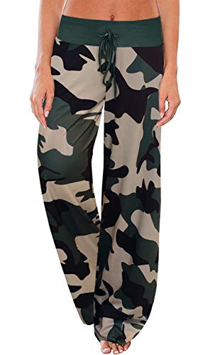 Image of AMiERY Women's Comfy Casual Pajama Pants Floral Print Drawstring Palazzo Lounge Pants Wide Leg