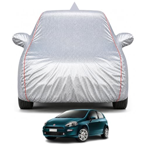 Image of Car Cover for Fiat Punto | 100% Waterproof Premium Full Body Cover with Mirror Pockets, Triple Stitched, Bottom Elastic, UV, Dust & Scratch Protection, Belt & Buckle (Metalic Silver)