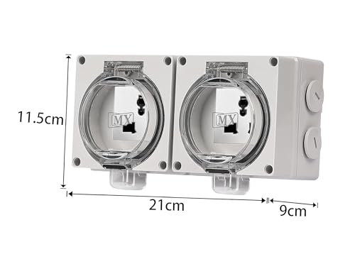Image of MX IP66 Waterproof Outdoor Socket Box | 250V 13A 2 Universal Socket | Dustproof Weatherproof 4 Module Modular Wall Box with Spring Opening Cover | ABS Flame Retardant Shell for Garden, Patio & Outdoor