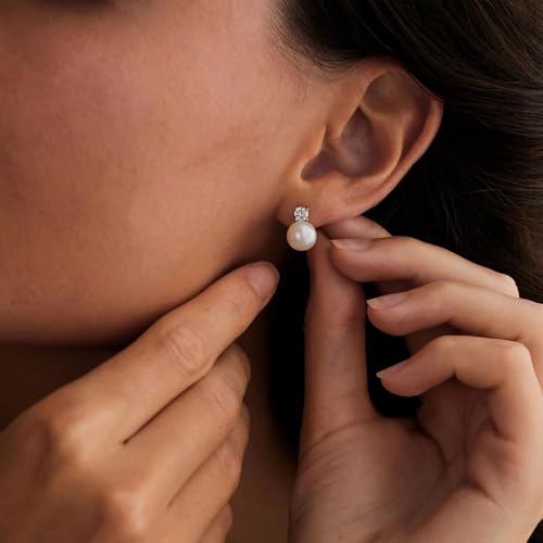 WFYOU Pearl Earrings for Women 925 Sterling Silver Earring 14K Gold Plated Pearls Stud Earrings for Women Trendy White 5 6 7 8 9 10MM Pearl CZ Diamond Hypoallergenic Earring Jewelry Gift3