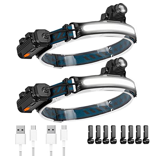 Headlamp Rechargeable, LED Headlamp Flashlight for Camping Running Fishing Hunting, Waterproof Head Lamp with 6 Light Modes & Motion Sensor, 1000 Lumens 270° Wide Beam Head Light (2 Pack)