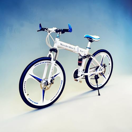 Image of Amaze Kai Dual Suspension Bikes Bm Foldable Gear Cycle for Men with 21 Speed Gear 6 Spoke | Folding Mountain Bike with Double Disc Break & Mac Wheel, 26 Inch, White N Black (White-m)