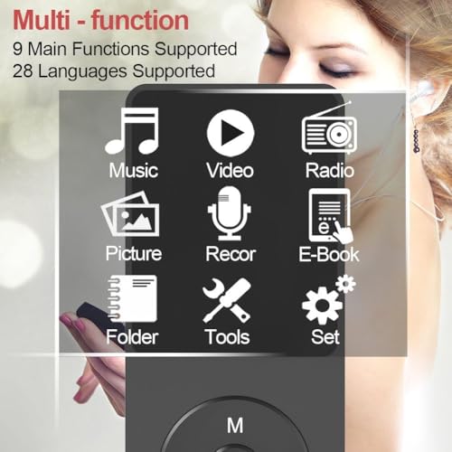 Image of BIGASUO 128GB Mini MP3 Music Player with Bluetooth 5.4 & Voice Control Earphones, Video Playback,Pocket-Sized MP3 Player for Music,Voice Recording,FM Radio (1395) (Black, B18)