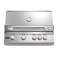 Hygrill Premium 32-Inch Built In Grill, Stainless Steel 4-Burner Grill Head for Outdoor Kitchen with Rear Infrared Burner and LED Lights, Natural Gas