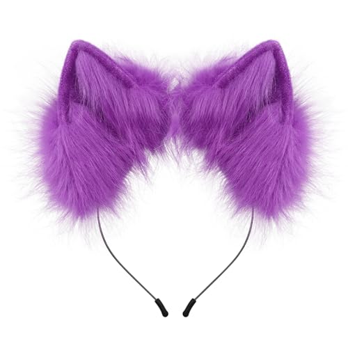 SMILETERNITY Animal Wolf Fox Ears Headband Cute Furry Faux Fur Handmade Hair Hoop for Cosplay Party Halloween