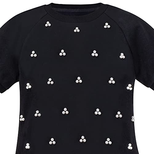 Sunny Fashion Girls Black Tee Dress Pearl Lace White Mini Tulle Casual Size 5-103