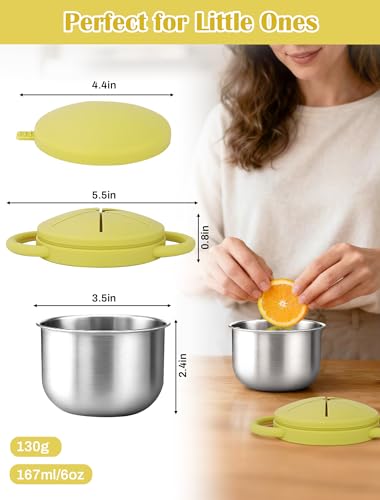 LOTBILL 2-Pack Stainless Steel Toddler Snack Cups, Spill-Proof Double-Lid — view 5