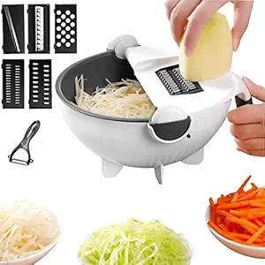 Onpalm Enterprise 10 in 1 Multifunction Magic Rotate Vegetable Cutter with Rotating Drain Basket Large Capacity Vegetables Chopper Veggie Shredder Grater Portable Slicer Kitchen Tool Multicolor