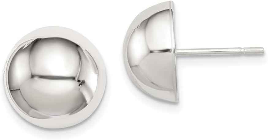 Diamond2Deal 925 Sterling Silver Half Ball Stud Earrings (L- 0.47 in, W- 0.47 in)
