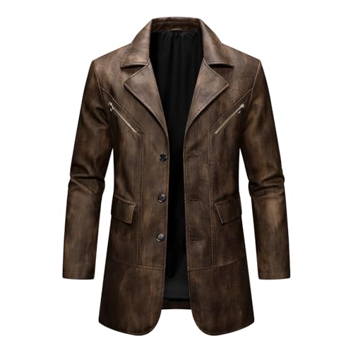 Cambkatl Men's Vintage Distressed Washed PU Faux Leather Jackets Single Breasted Blazers Sports Coats Trendy Outerwear