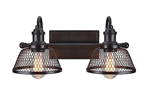 Image of Aspen Creative 62094, Two-Light Metal Bathroom Vanity Wall Light Fixture, 17 inch Wide, Transitional Design in Bronze with Metal Mesh Shade