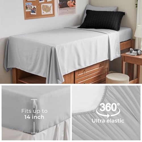 Image of HYMOKEGE Black /Light Grey Twin XL Comforter Set Seersucker 5 Pieces, All Season Luxury Bed in a Bag for Bedroom, Bedding Set with Comforter, Sheets, Pillowcase & Sham