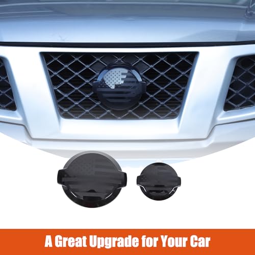 Image of Daeiclru Front Grill Rear Tailgate Emblem Cover Trim Compatible with Nissan Frontier 2009-2017, Front Rear Logo Overlay Decorative Protection Cover Accessories 2PCS (American Flag Pattern)