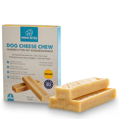 WOW BITES Premium Kaukäse für Hunde – Langer Kauspaß aus natürlicher Milch – Kaukäse Hundeknochen - Mittel Käsestangen – (225 g, 3er Pack, M)