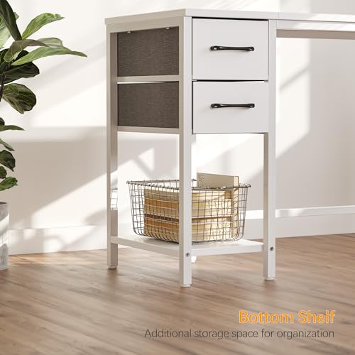 CubiCubi Schreibtisch mit 2 Schubladen und Kopfhörerhaken, 120×50×75cm Kleiner Computertisch, Bürotisch, für Arbeitszimmer, Schlafzimmer, Metallgestell, Weiß