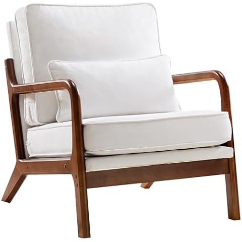 HOMEFLA Mid Century Modern Accent Chair with Pillow,Lounge Chair for Indoor Living Room Reading Comfortable Elegant Design,Reading Chair with Wood Frame for Living Room,Bedroom,Belcony,Beige Cover