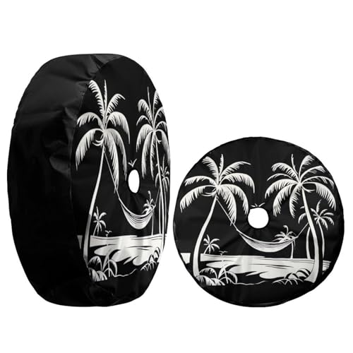 Image of Delerain Spare Tire Cover with Backup Camera Hole Beach Life Palm Trees Wheel Covers Waterproof Dust-Proof UV Sun Universal Fit for RV Trailer RV SUV Truck (18 Inch for Diameter 32 inch-34 inch)