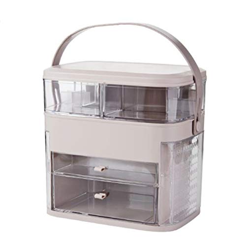 HKHJ Make Up Organizer mit Staubdichtem Deckel, Schminkaufbewahrung mit Schubladen, Beauty Organizer Kosmetikregal für Badezimmer Arbeitsplatte, Schlafzimmer Kommode,Rosa Cover