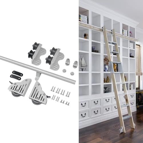 Kit rail pour échelle en acier robuste argent de 244 cm pour bibliothèque haut de gamme - 2