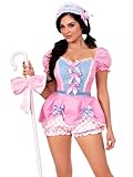 Leg Avenue Womens 3 Pc Bo Peep Sweetie Costume, Includes Dotted Bloomer Romper With Bow Accents, Pin-on Back Bow, and Head Piece, LARGE, Multicolor