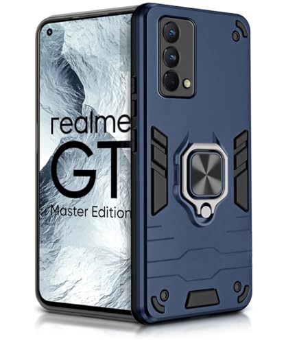 Image of WOW IMAGINE Shock Proof Back Case Mobile Cover for Realme GT Master Edition | Back Cover Case (Tough Armor | Hybrid PC + TPU | Ring Holder & in-Built Kickstand | Blue)