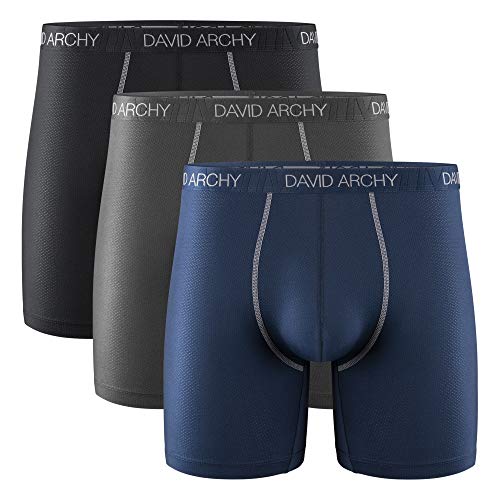 DAVID ARCHY 3 Pack Men's Ultra Soft Mesh Quick Dry Sports Underwear Breathable Boxer Briefs (Black/Dark Gray/Navy Blue,M)