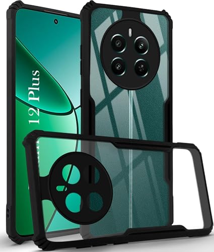Image of Jkobi Back Case Cover for Realme 12 Plus (Shockproof with Polycarbonate Clear Panel | Black)