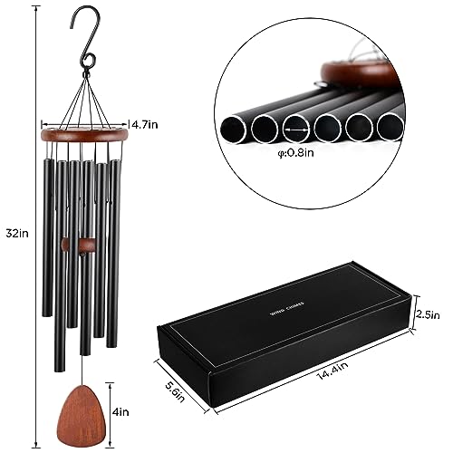 Large Aluminum Wind Chimes for Zen Atmosphere, Suitable for Indoor, Outdoor, Garden, Balcony, Lawn, Hall, roof, Courtyard Decoration, with Wind Catcher, Classic Black, a Best Unisex Gift - Thumbnail 2