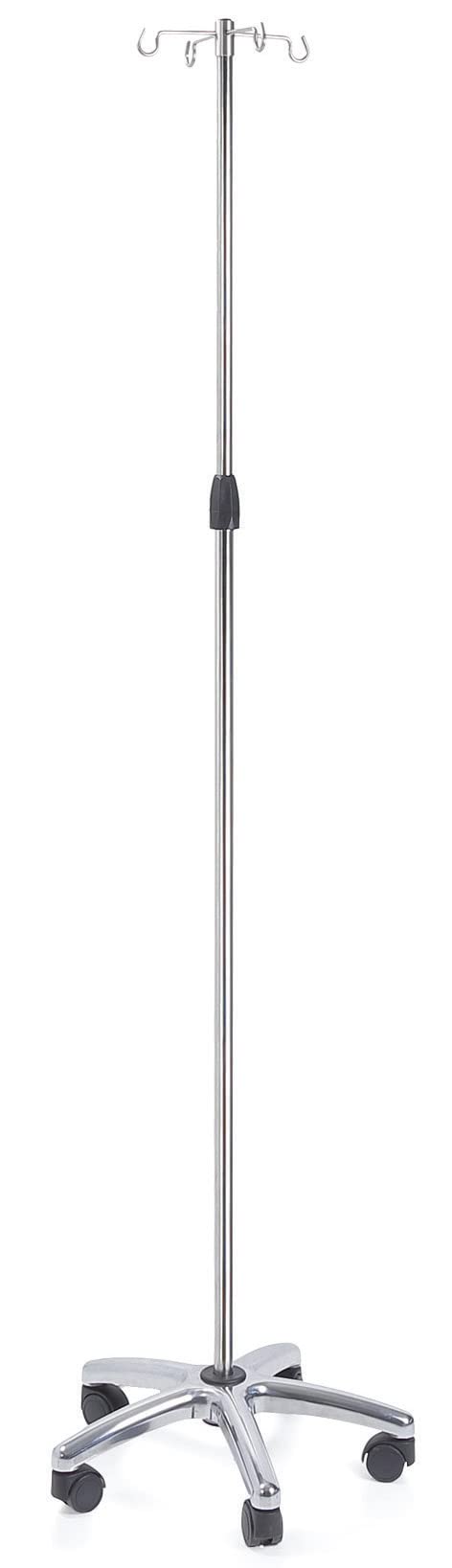Asta Porta flebo in acciaio inox 4 ganci base alluminio con ruote