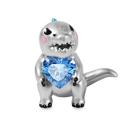 Image of GNOCE Embraces Heart Gemstone Bead Charms 925 Sterling Silver Wolf Fox Bear Husky Hedgehog Astronaut Chihuahua Dinosaur Rabbit Koala Axolotl Angel Tiger Dog Unicorn Cat Jewelry Gift for Women