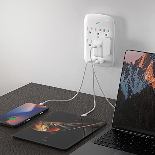 Oviitech 6 Outlet Surge Protector,900 Joules Wall Adapter Tap With 2 Usb Charger, Dual 3.1A Usb Ports, 3-Prong Wall Mount Outlet Plugs,Etl Listed,White #TOP6