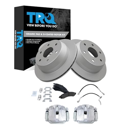 Image of TRQ Rear Brake Pad and Rotor Set Ceramic Coated Rotors Calipers Compatible with 2002 GMC Sierra 1500