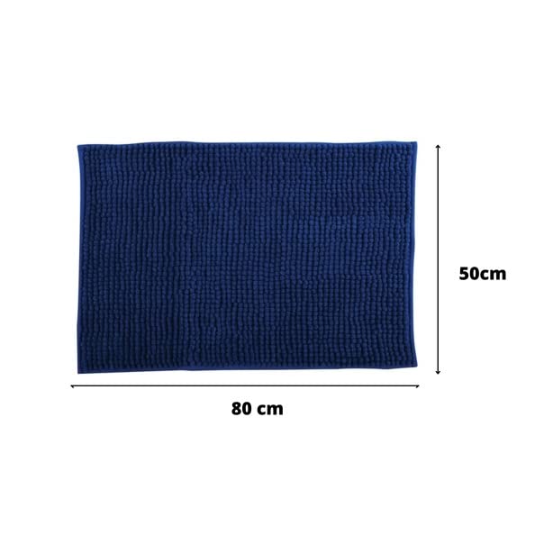 MSV - Lot de 2 Tapis de Bain Microfibre Chenille - Poils Longs Anti-dérapant - Lavable en Machine - Boucle d'Accrochage Pratique - Confort et Hygiène Optimisés - Bleu Foncé - 50x80 cm