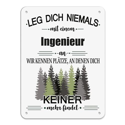 Berufe Blech-Schild - Leg dich niemals mit einem Ingenieur an - Lustiges Geschenk Büro, Job, Arbeit, Kollegen, Freunde, Metall-Poster - Querformat A5