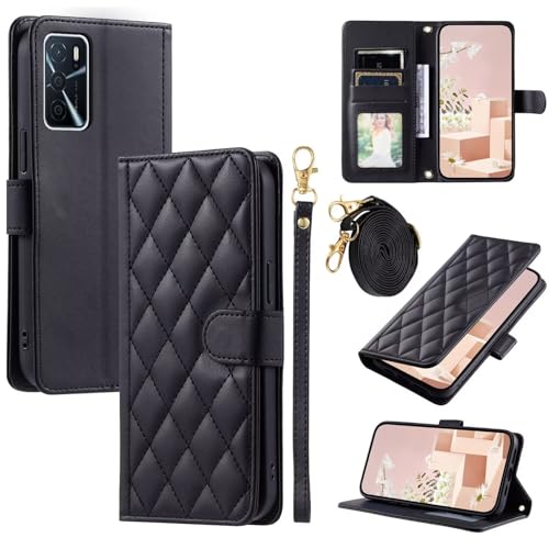 Handyhülle für OOppo A16 4G/A16S/A55 5G Hülle mit Band Klappbar,Premium Leder Klappbar Tasche Flip Hülle Magnet Kartenfach Standfunktion Klapphülle Schutzhülle für OOppo A16 4G/A16S/A55 5G(Schwarz)
