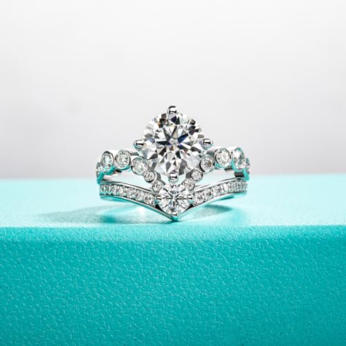 AnuClub Moissanite Engagement Rings 3.55/4.08cttw D Color VVS1 925 Sterling Silver Crown Wedding Promise Wedding Eternity Band Rings for Women with Certificate2