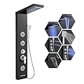 KINKIB LED Shower Panel Tower System, 6-in-1 Shower Tower with Rainfall Waterfall Shower Head, 2 Modes Powerful Body Jets, Handheld Shower and Tub Spout, Stainless Steel Shower Column, Black