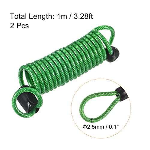 PATIKIL Security Steel Cable 2.5mm x 1m/3.28ft Coated Spring Luggage Lock Wire Rope with Double Loop Green 2 Pack - Image 2