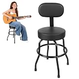 Awjaisca Gitarrenhocker mit Rückenlehne & Drehbarem, Gepolstertem Gitarrenstuhl mit Fußstütze für E-Gitarren, Akustikgitarren und Bässe Schwarz 42 * 42 * 84 cm