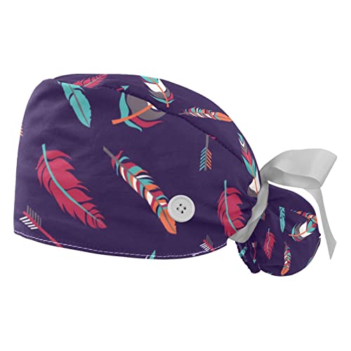 Chapeaux de travail JDEZ à motif plumes avec bandeau frontal absorbant pour hommes et femmes