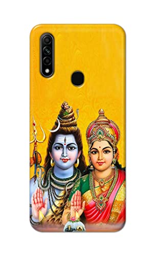 Image of PRINTFIDAA Lord Shiva Parvati Yellow Background Printed Designer Hard Back Case Cover for Oppo A31 (2020) / Oppo A8 -(TY) MVN1008