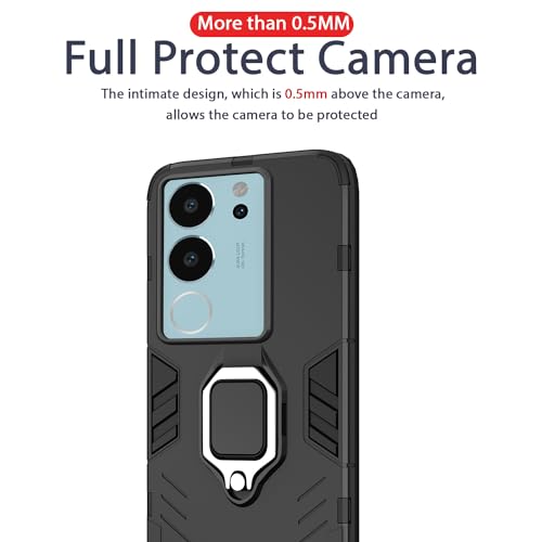 Image of Pikkme Vivo V29 / V29 Pro 5G Back Cover | D5 Tough Armor Bumper | 360 Protection Case | Ring Holder Stand Case for Vivo V29 / V29 Pro 5G (Black)