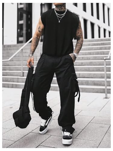 GORGLITTER Men's Sleeveless Cropped Tank Top Y2k Crew Neck Street Shirt Summer Casual Going Out Tops4