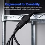 3 Prong 1-to-4 Power Cord Splitter Cable - 20" Inches Power Extension Cord - Cable Strip Outlet Saver - 16AWG (Black)