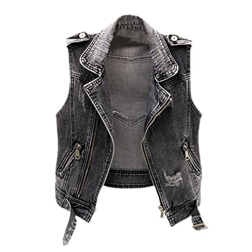Veste de moto courte en jean gris sans manches style coréen pour vos sorties de mi-saison