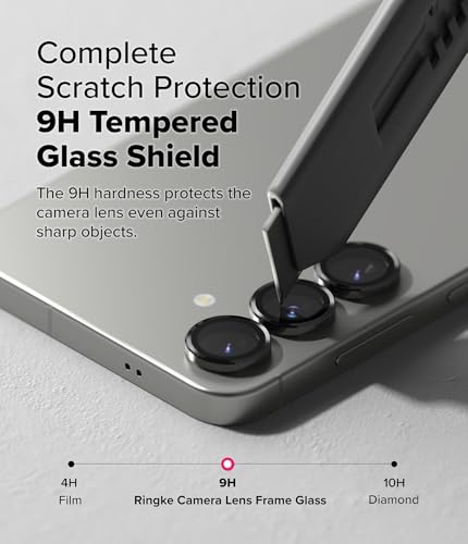 Image of Ringke Camera Lens Frame Glass Protector [2 Pack] Compatible with Samsung Galaxy S25 Anti-Fingerprint Tempered Glass Protection and Aluminum Frame - Black